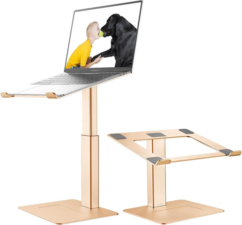 VECOFO Laptop Stand for Desk, Ergonomic Aluminum Laptop Stand Adjustable Height from 7-15", Sitting and Standing Laptop Riser for 10-17" Notebook (Gold) - Image 1